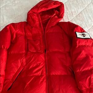 Red Hooded Puffer Jacket